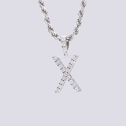 925 Silver Natural 0.15 CTW Diamond Initial Alphabet "X" Pendant 2g Unisex Charm
