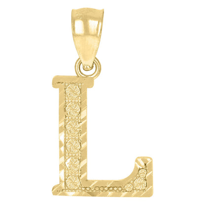 10k Yellow Gold Initial Alphabet Pendant 0.8g Men Women Diamond Cut Charm