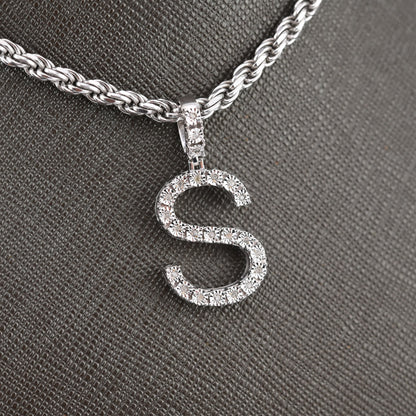 925 Silver Natural 0.15 CTW Diamond Initial Alphabet "S" Pendant 2g Unisex Charm