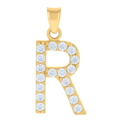 10k Yellow Gold Cubic Zirconia Initial "R" Pendant 1.1g Alphabet Unisex Charm