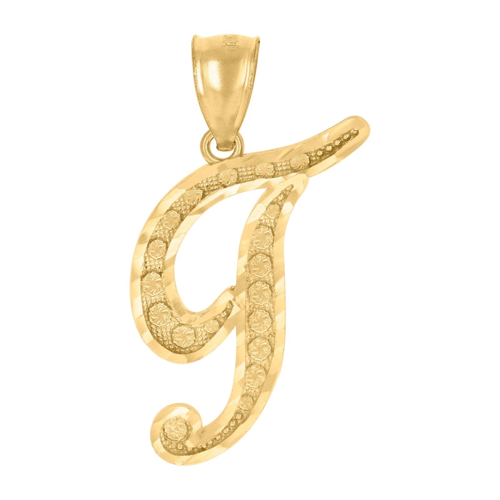10k Yellow Gold Floral Initial Letter "T" Pendant 1.6g Alphabet Unisex Charm