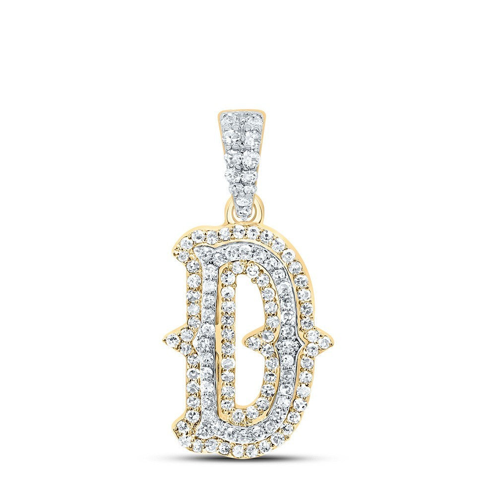 0.36CTW Natural Diamond 10k Two Tone Gold 1.39g Initial Letter "D" Pendant Charm