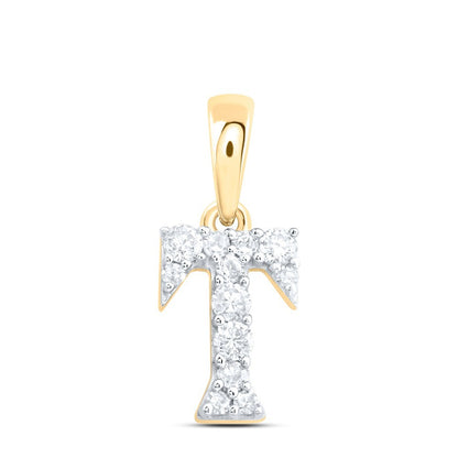 0.11CTW Natural Diamond 0.33g 10k Yellow Gold Initial "T" Pendant Letter Charm