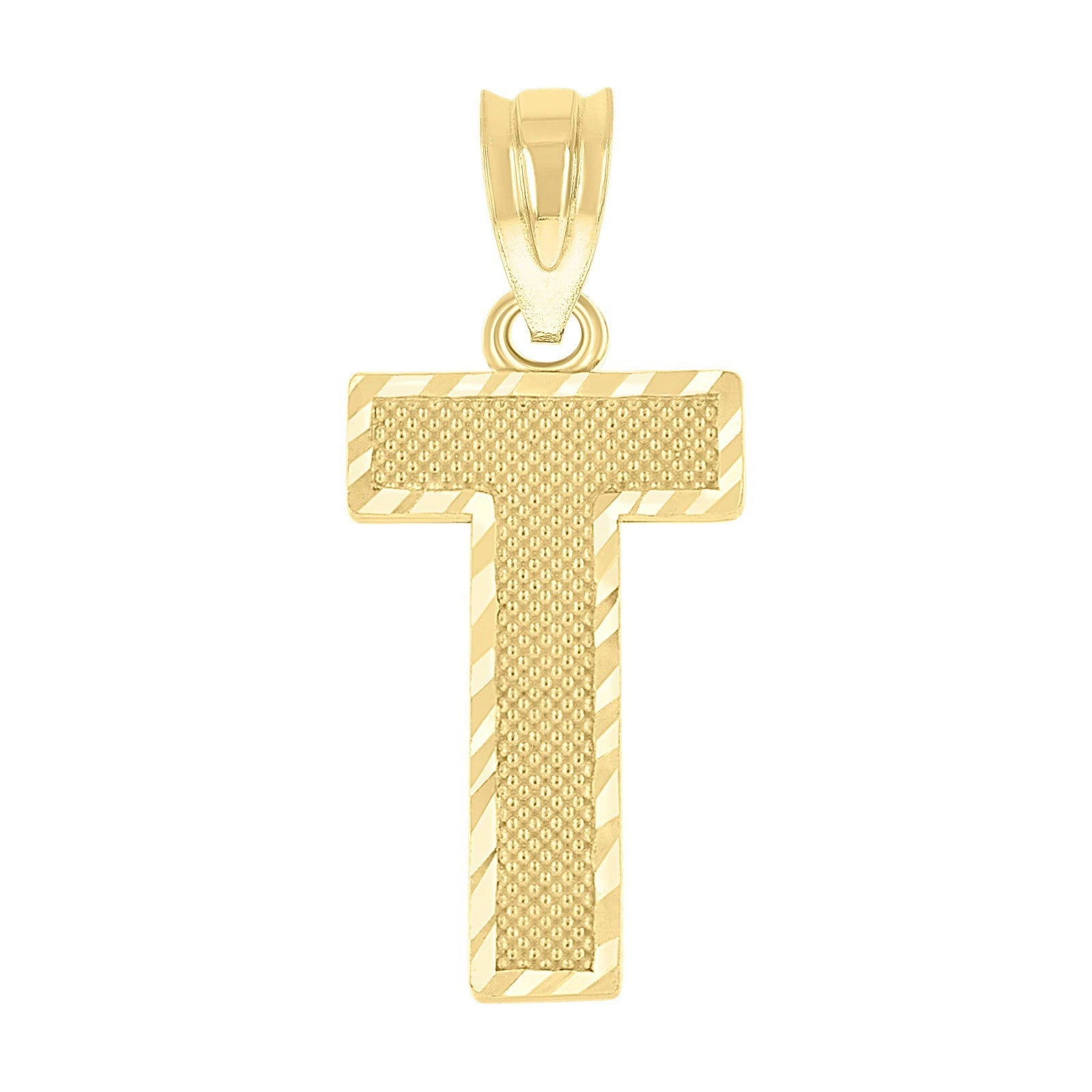 10k Yellow Gold Initial Letter "T" Pendant 0.8g Alphabet Unisex Charm