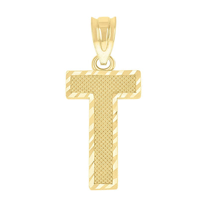 10k Yellow Gold Initial Letter "T" Pendant 0.8g Alphabet Unisex Charm