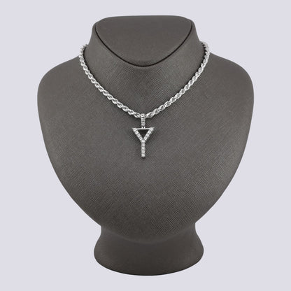 925 Silver Natural 0.15 CTW Diamond Initial Alphabet "Y" Pendant 2g Unisex Charm