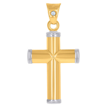 10k Yellow & White Gold Unisex Polished Cross Religious Charm Pendant 1.3gms