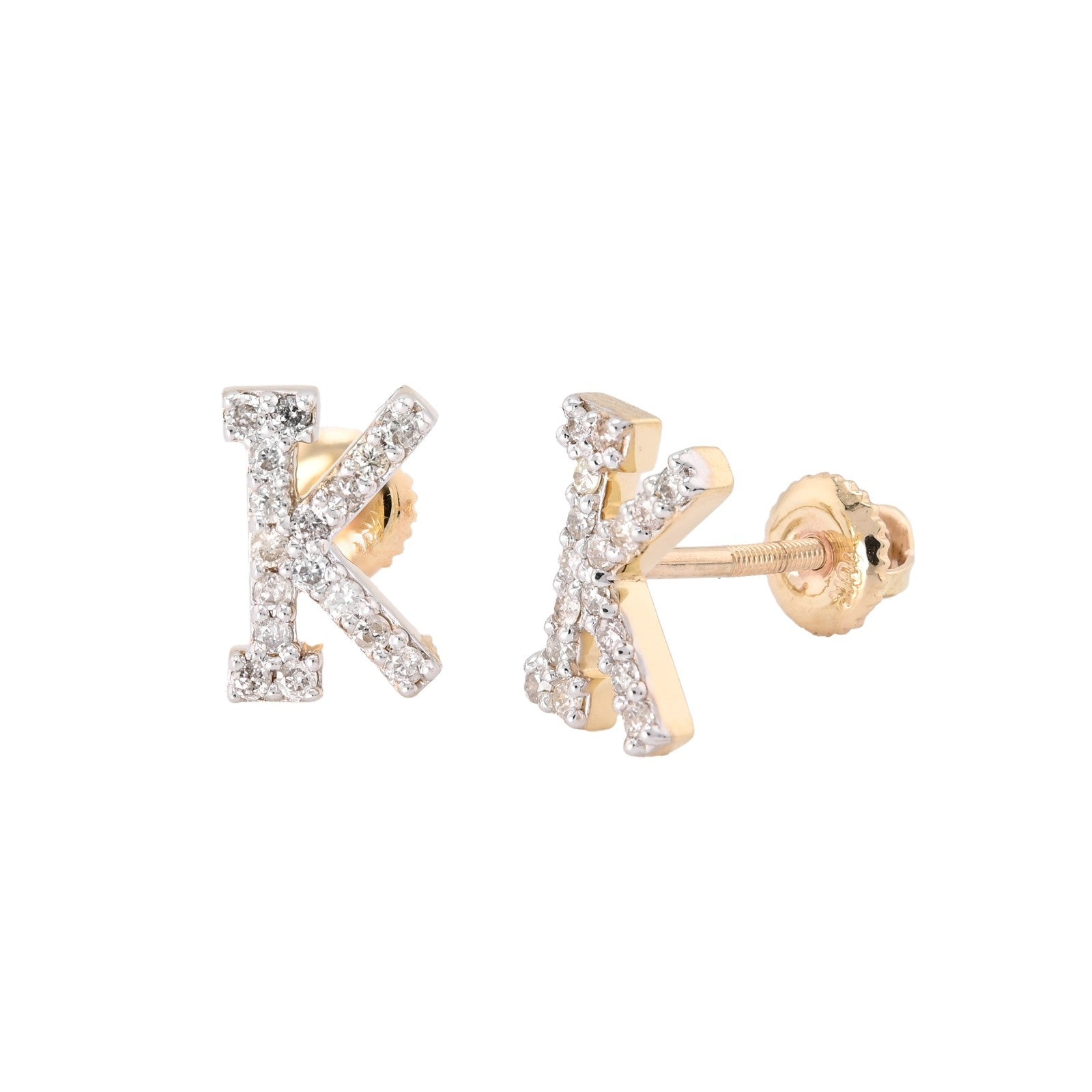 10k Yellow Gold Initial "K" 0.28CTW Natural Diamond Studs Alphabet 1.12g Earring