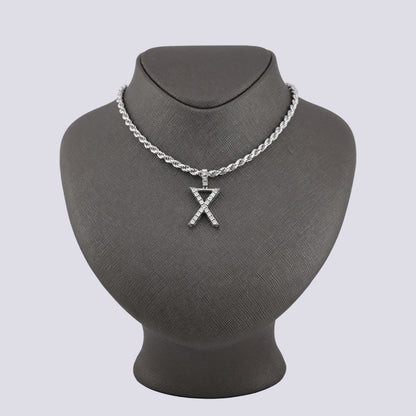 925 Silver Natural 0.15 CTW Diamond Initial Alphabet "X" Pendant 2g Unisex Charm