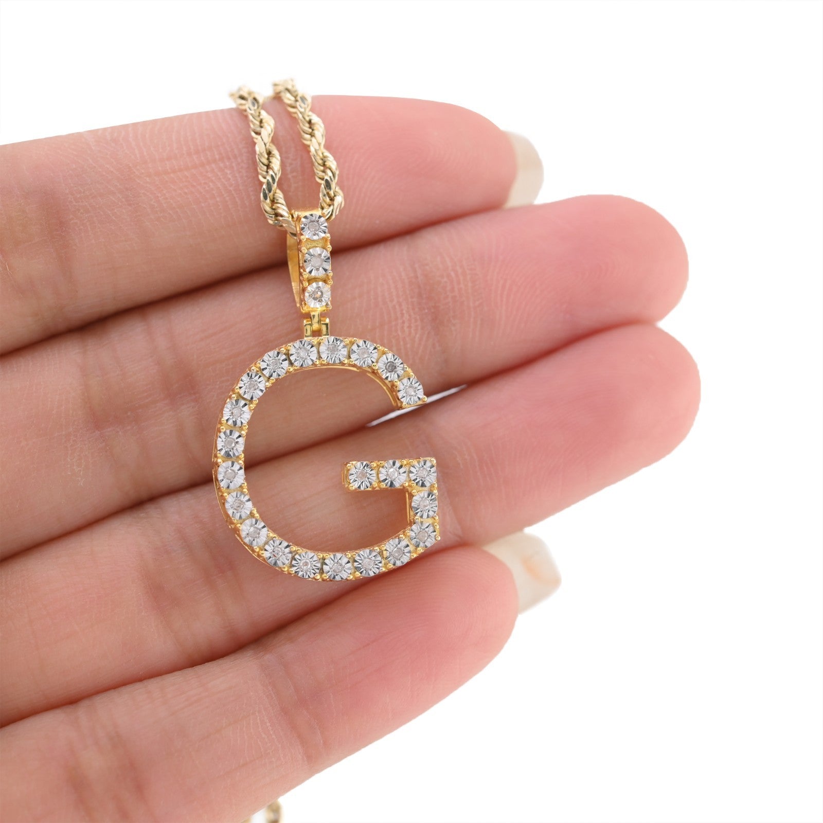 925 Yellow Natural 0.15 CTW Diamond Initial Alphabet "G" Pendant 2g Unisex Charm