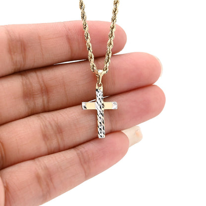 Unisex 10k Yellow & White Gold Diamond Cut Cross Charm Religious 0.7gms Pendant