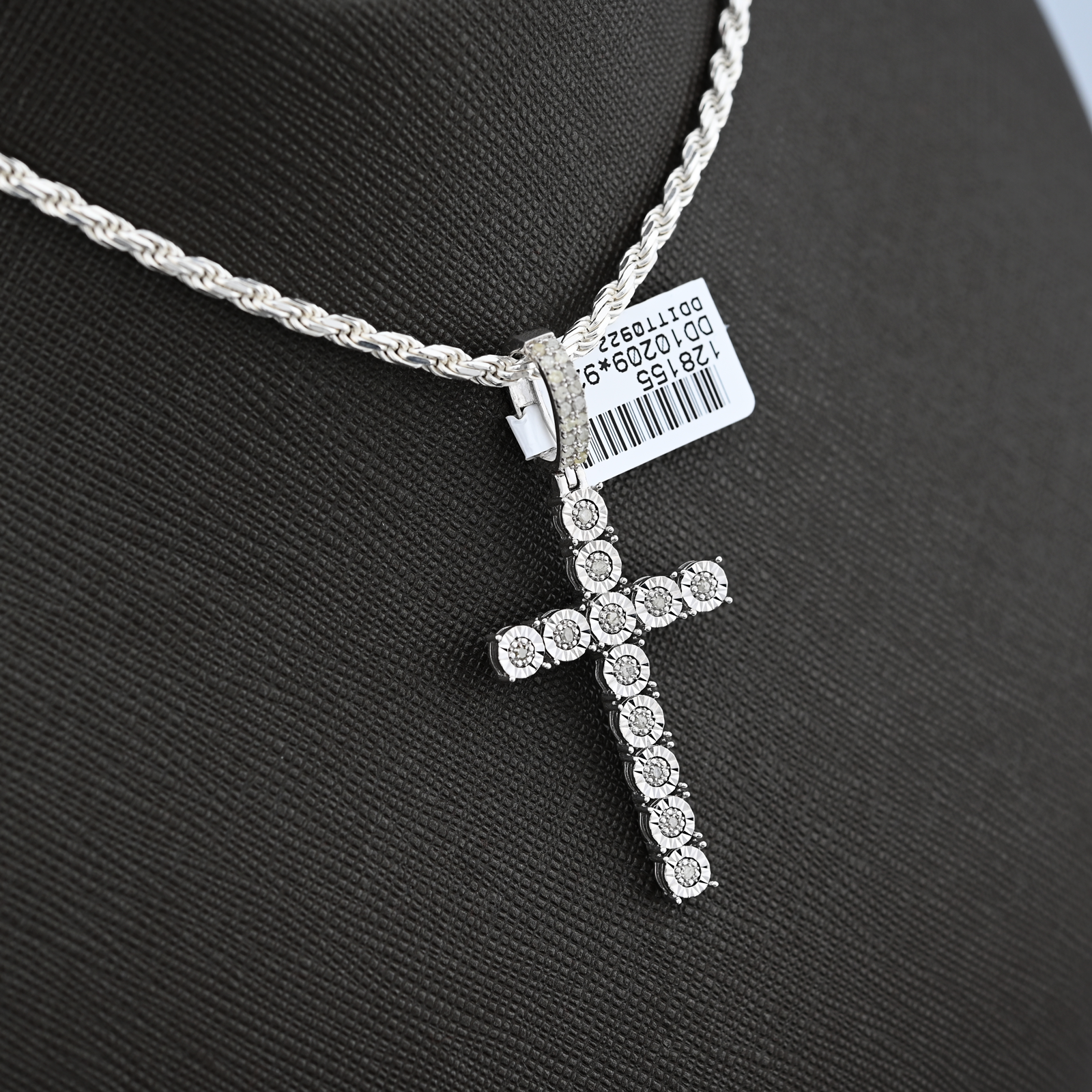 925 Sterling Silver 0.35CTW Natural Diamond Cross Pendant 2.7g Charm For Unisex