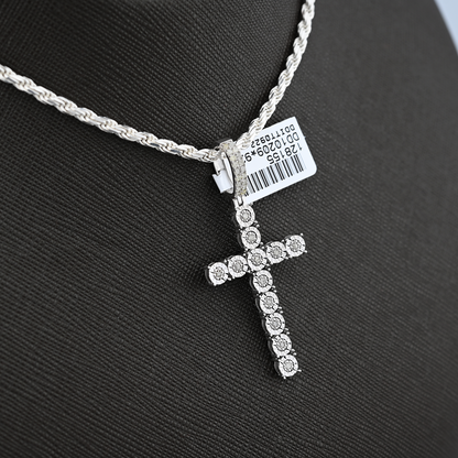 925 Sterling Silver 0.35CTW Natural Diamond Cross Pendant 2.7g Charm For Unisex