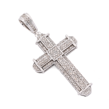 10k White Gold 0.5CTW Natural Diamond Cross Charm 5.3gms Religious Mens Pendant