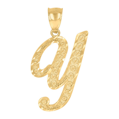 10k Yellow Gold Floral Initial Letter "Y" Pendant 1.9g Alphabet Unisex Charm