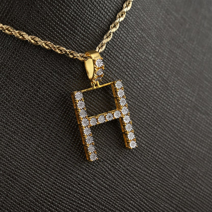 925 Yellow Natural 0.15 CTW Diamond Initial Alphabet "H" Pendant 2g Unisex Charm