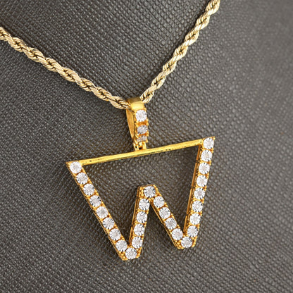 925 Yellow Natural 0.15 CTW Diamond Initial Alphabet "W" Pendant 2g Unisex Charm
