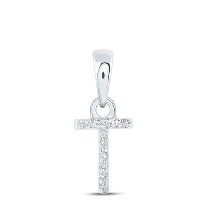0.02CTW Natural Diamond 0.27g 10k White Gold Initial "T" Pendant Letter Charm