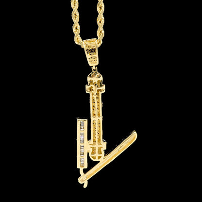 10k Yellow Gold 0.75CTW Natural Round/Baguette Diamond Barber Pendant 4.1g Charm