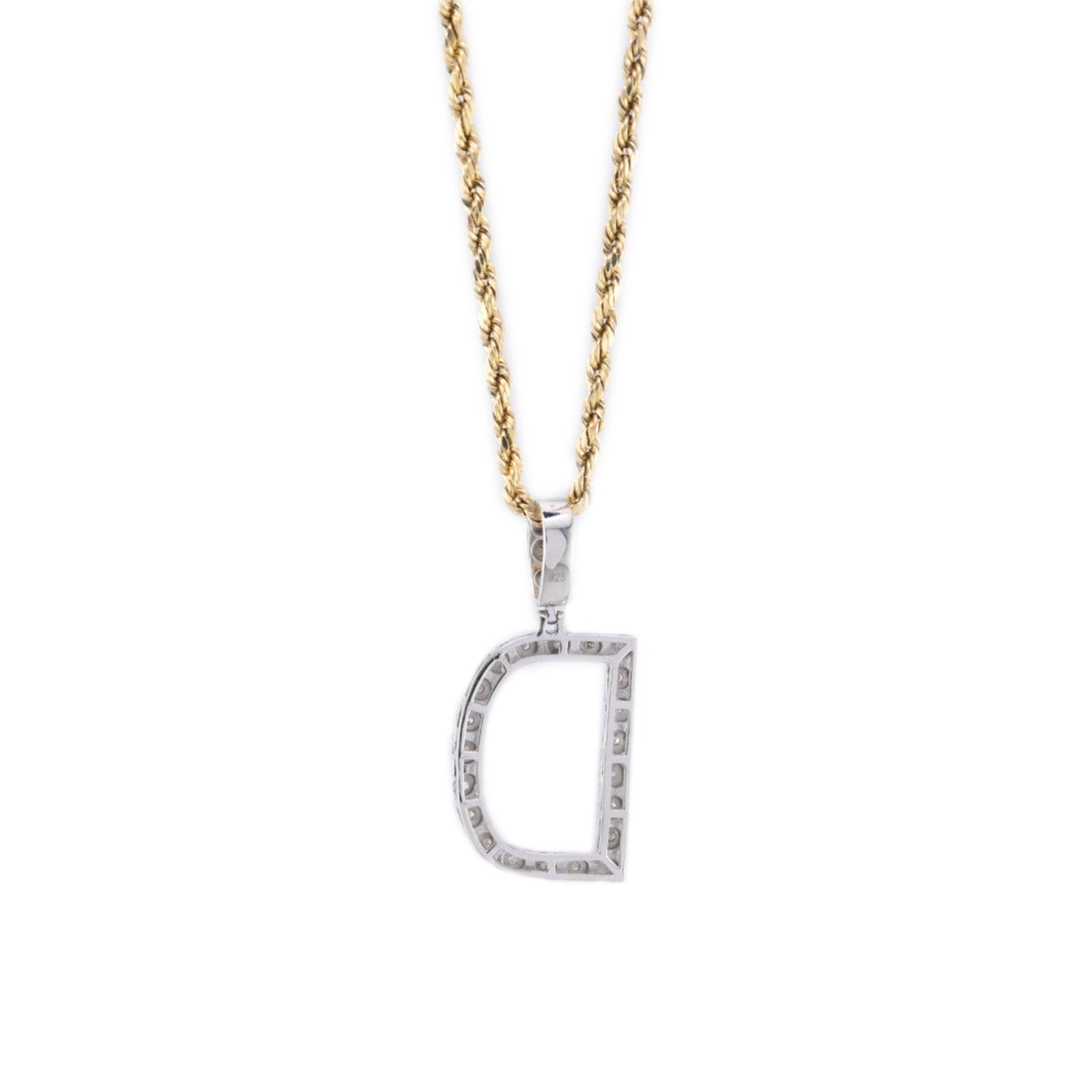 925 Silver Natural 0.15 CTW Diamond Initial Alphabet "D" Pendant 2g Unisex Charm