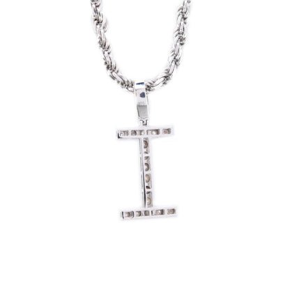 925 Silver Natural 0.15 CTW Diamond Initial Alphabet "I" Pendant 2g Unisex Charm