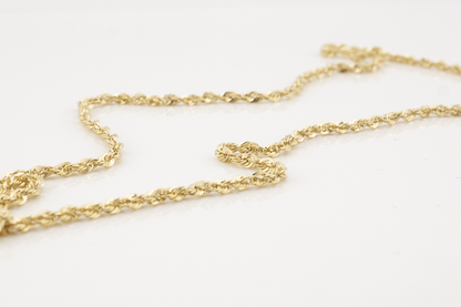 10K Yellow Gold 2mm Rope Chain Necklace 18"-24" Diamond Cut Pendant Mens Women