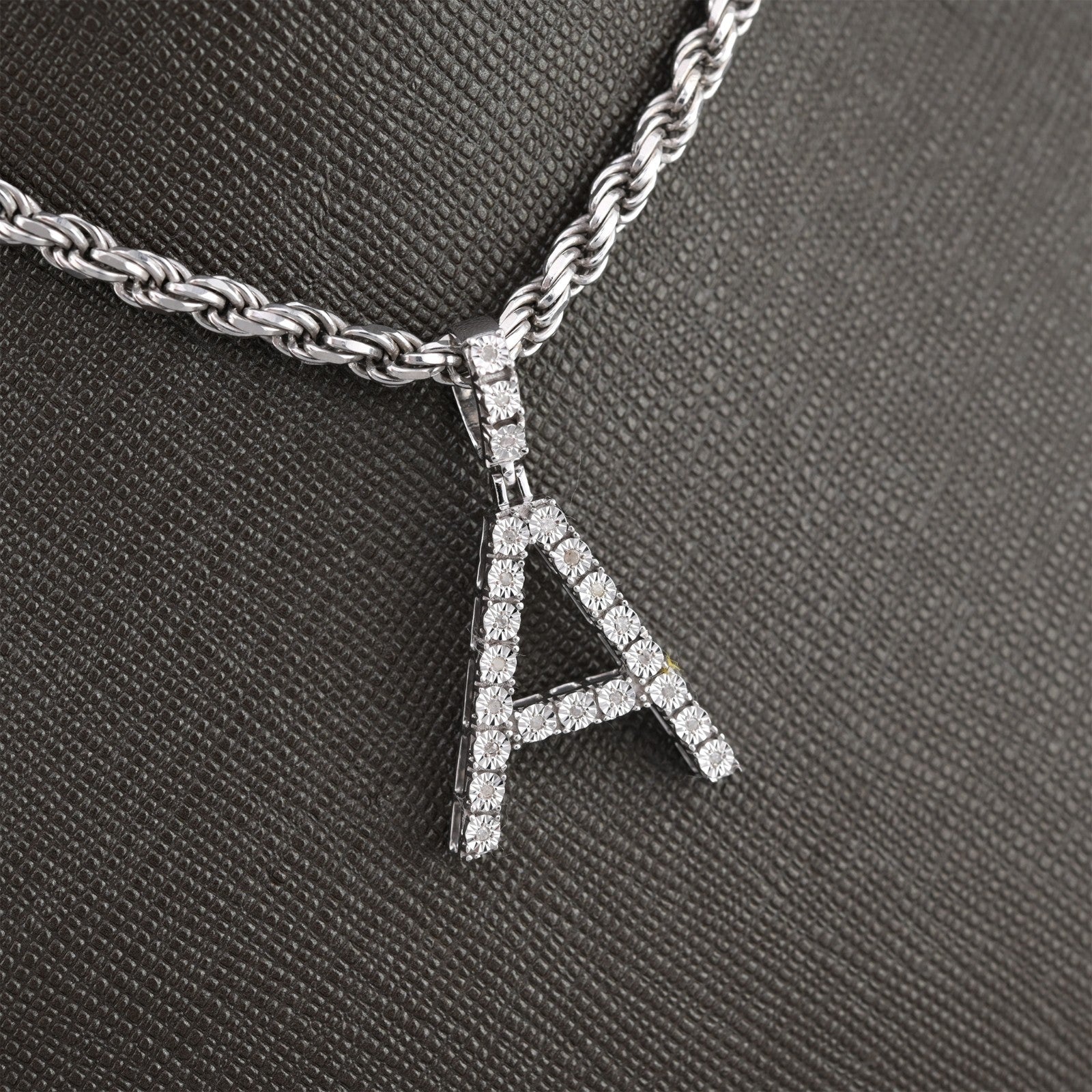 Plated 925 Sterling Silver Natural Diamond Pendant 2 grams Charm A to Z Initials