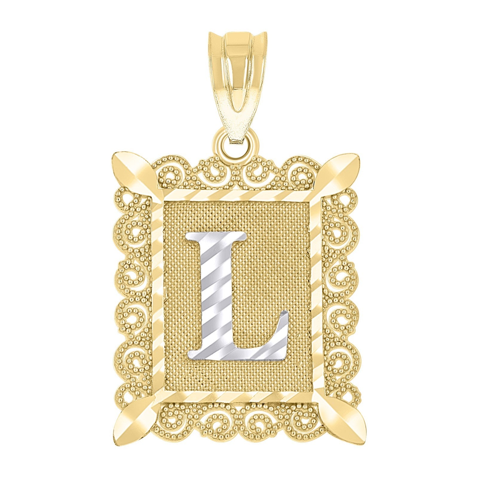 10k Yellow & White Gold Initial Letter "L" Pendant 2.2g Alphabet Unisex Charm
