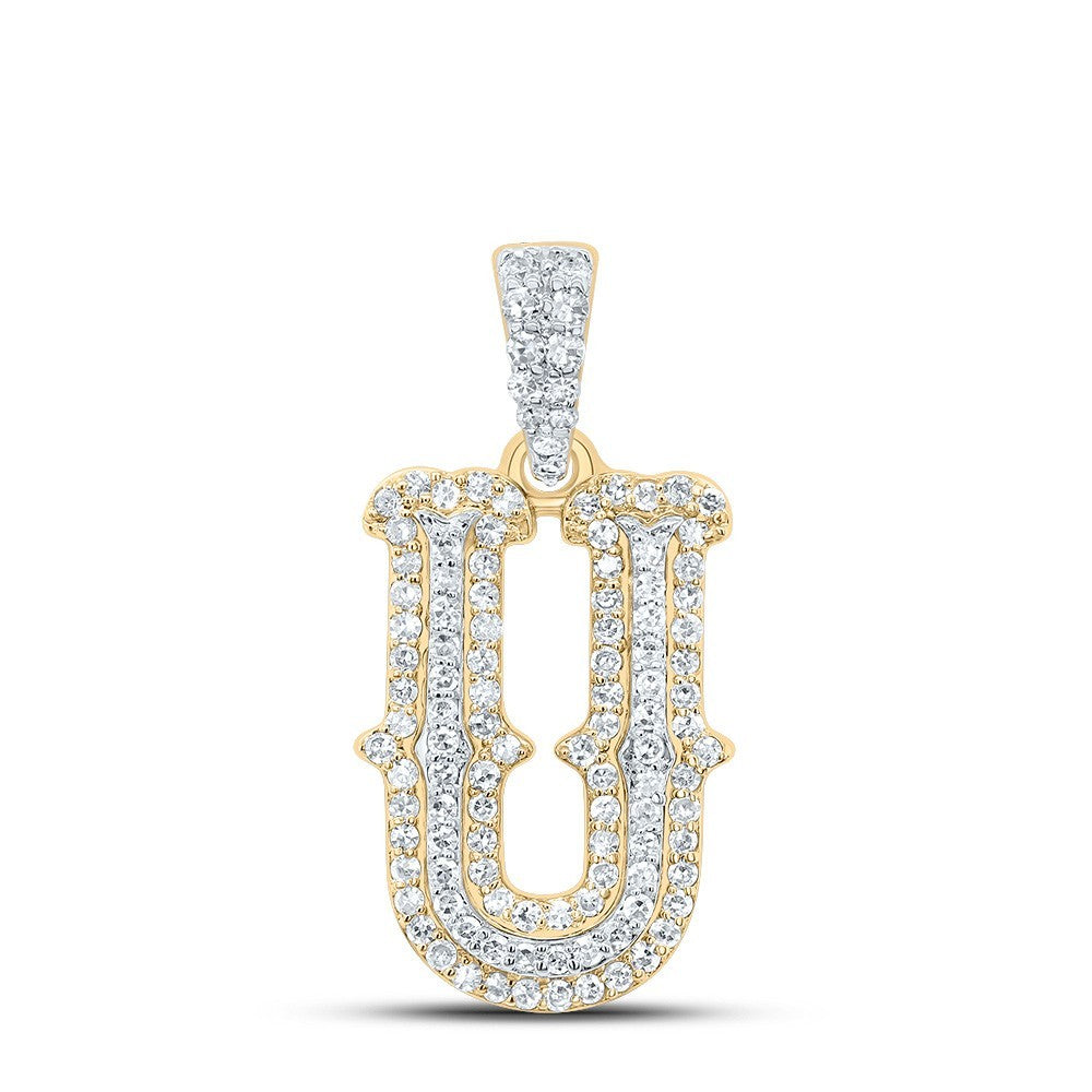 0.35CTW Natural Diamond 10k Yellow & White Gold 1.41g Initial "U" Pendant Charm