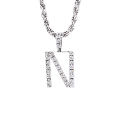 925 Silver Natural 0.15 CTW Diamond Initial Alphabet "N" Pendant 2g Unisex Charm