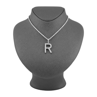 925 Silver Natural 0.15 CTW Diamond Initial Alphabet "R" Pendant 2g Unisex Charm