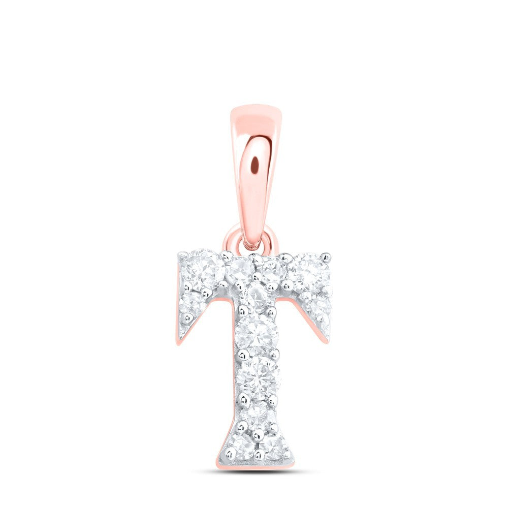 0.11CTW Natural Diamond 0.33g 10k Rose Gold Initial "T" Pendant Letter Charm