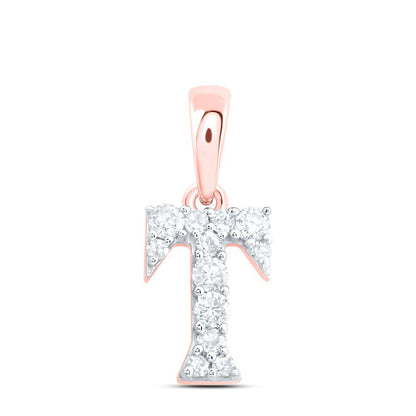 0.11CTW Natural Diamond 0.33g 10k Rose Gold Initial "T" Pendant Letter Charm