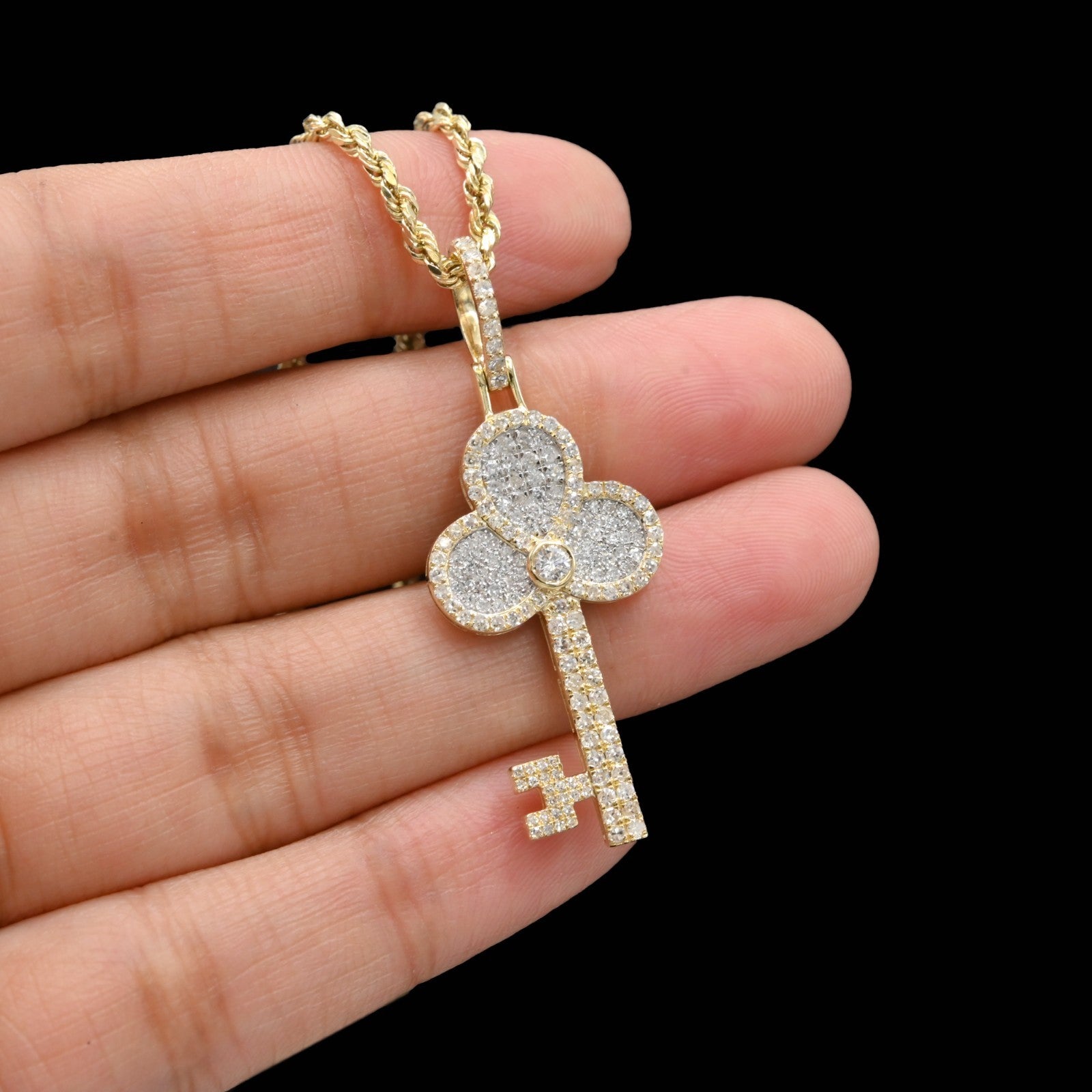 10k Yellow Gold 0.9CTW Natural Round Diamond Key Shape Pendant 2.9g Charm