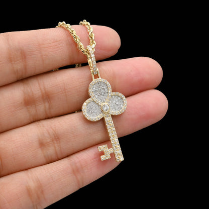 10k Yellow Gold 0.9CTW Natural Round Diamond Key Shape Pendant 2.9g Charm