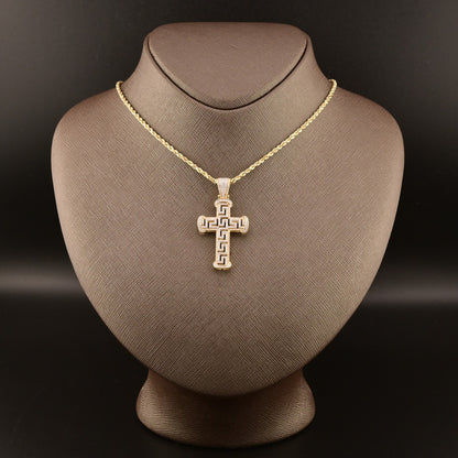 10k Yellow Gold 0.7CTW Natural Round Diamond Cross Religious Pendant 6.3g Charm