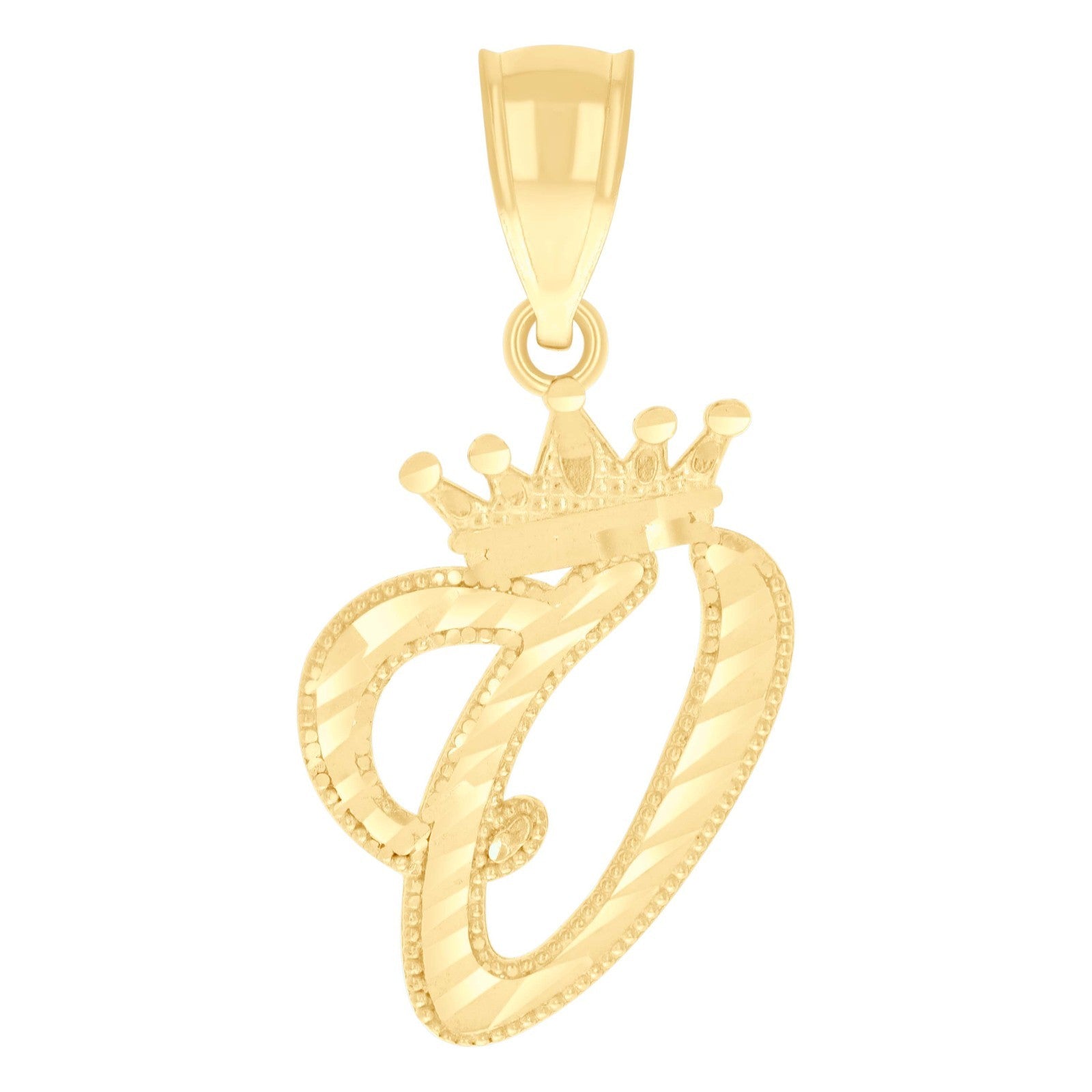 10k Yellow Gold Crown Initial Letter "V" Pendant 1.1g Alphabet Unisex Charm