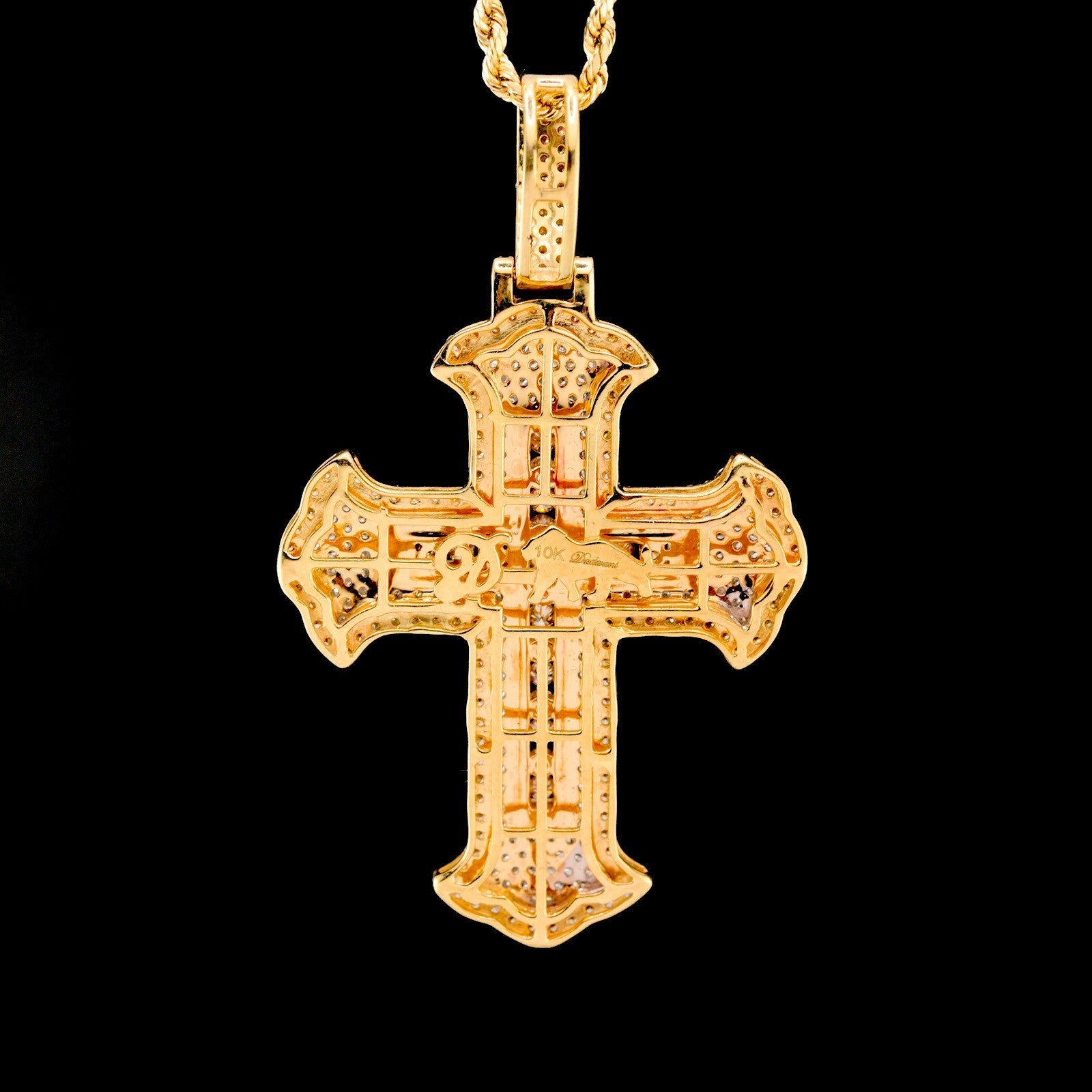 10k Yellow Gold 4CTW Natural Round Diamond Cross Pendant Religious Charm 14.3gms