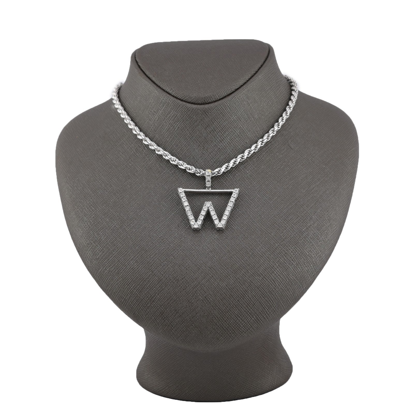 925 Silver Natural 0.15 CTW Diamond Initial Alphabet "W" Pendant 2g Unisex Charm