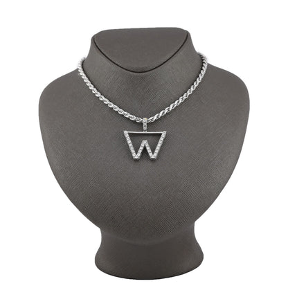 925 Silver Natural 0.15 CTW Diamond Initial Alphabet "W" Pendant 2g Unisex Charm