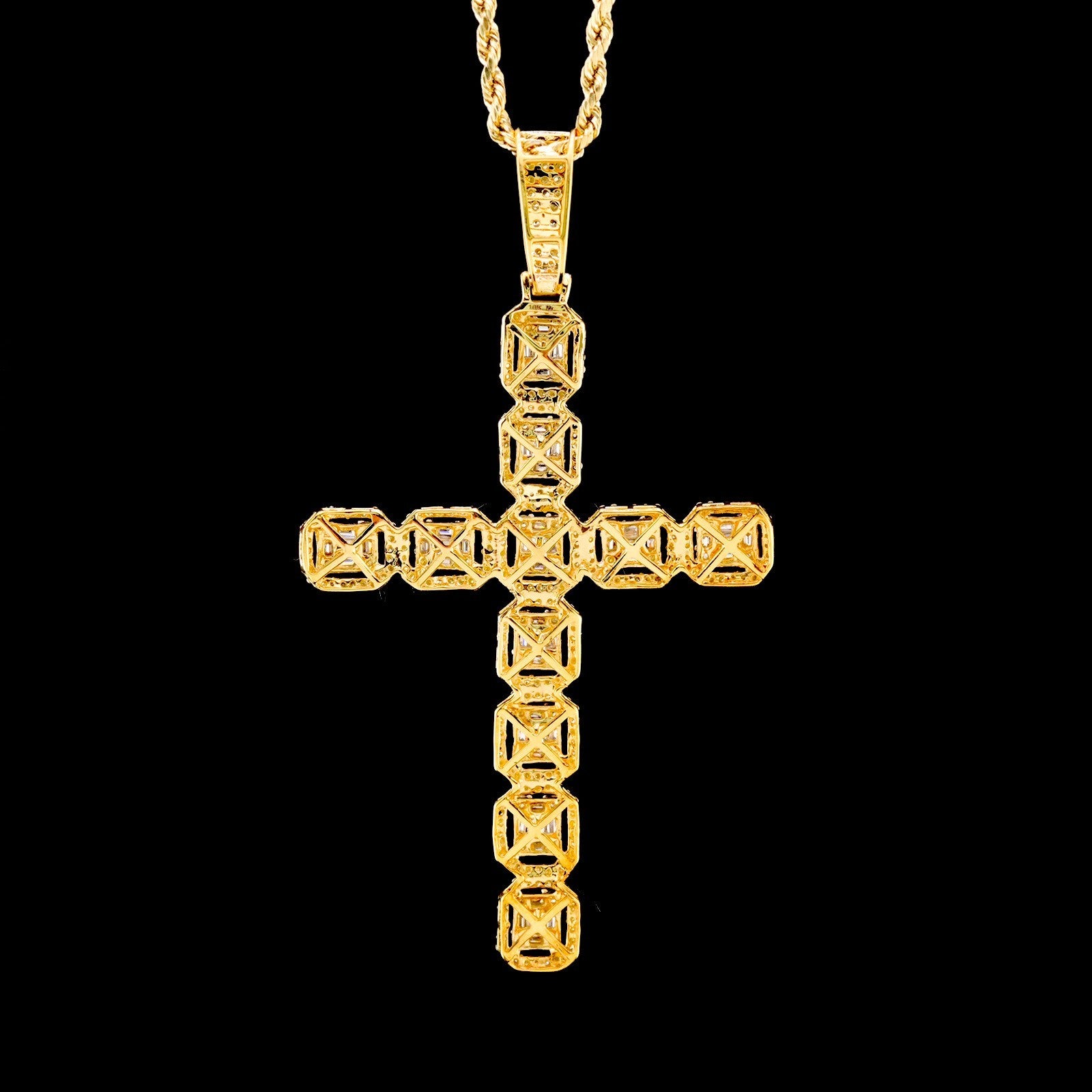 10k Yellow Gold 3.5CTW Natural Round & Baguette Diamond Cross Pendant 7.7g Charm