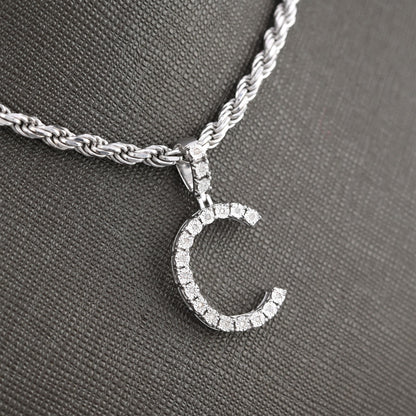 925 Silver Natural 0.15 CTW Diamond Initial Alphabet "C" Pendant 2g Unisex Charm