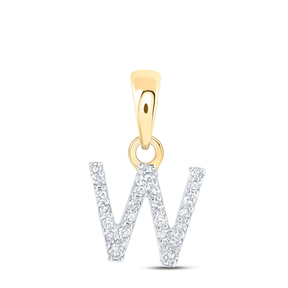 10k Yellow Gold 0.05CTW Natural Diamond Initial "W" Charm 0.47g Letter Pendant