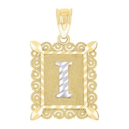 10k Yellow & White Gold Initial Letter "I" Pendant 2.2g Alphabet Unisex Charm