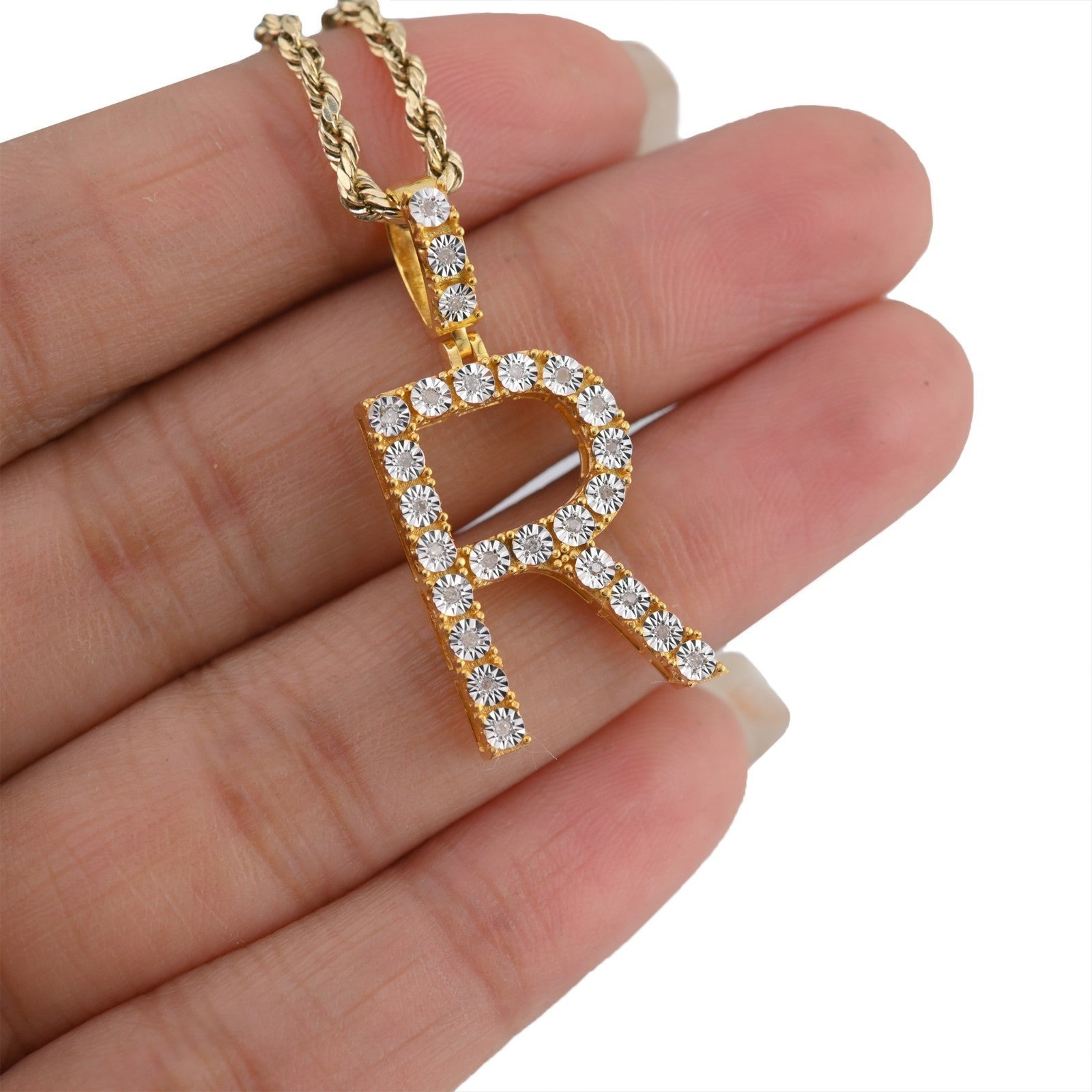 Plated 925 Sterling Silver Natural Diamond Pendant 2 grams Charm A to Z Initials