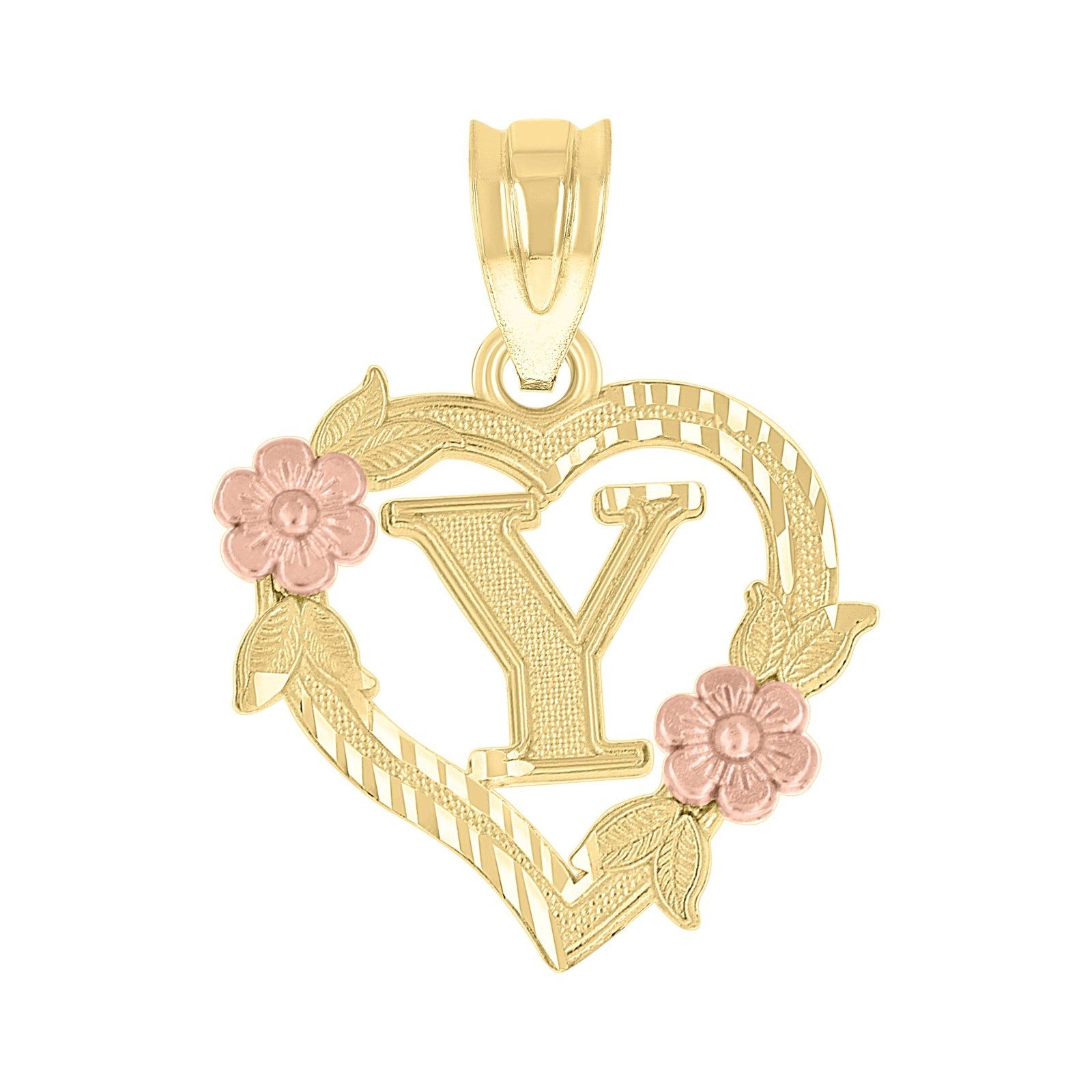 10k Yellow/Rose Gold Heart Flower Initial Letter "Y" Pendant 1.1g Alphabet Charm