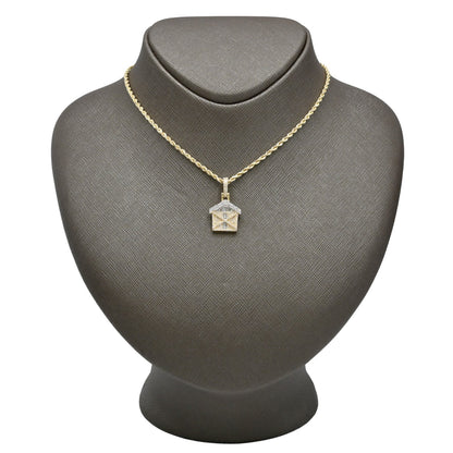 10k Yellow Gold 0.7CTW Round & Baguette Diamond Trap House Pendant 2.5g Charm