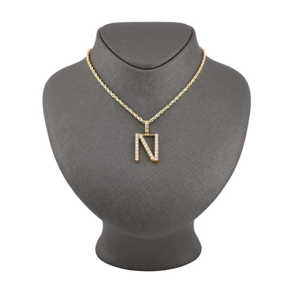 925 Yellow Natural 0.15 CTW Diamond Initial Alphabet "N" Pendant 2g Unisex Charm