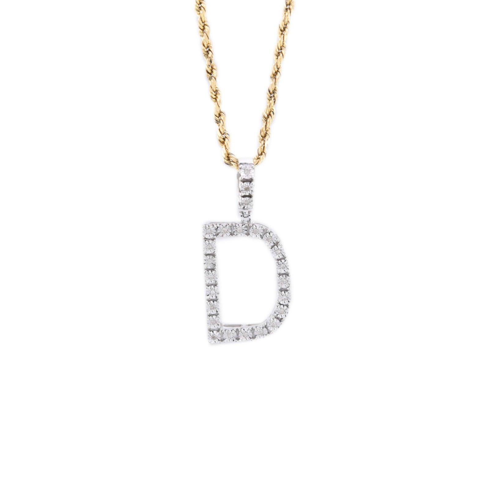 925 Silver Natural 0.15 CTW Diamond Initial Alphabet "D" Pendant 2g Unisex Charm