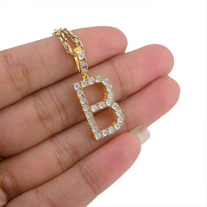 925 Yellow Natural 0.15 CTW Diamond Initial Alphabet "B" Pendant 2g Unisex Charm